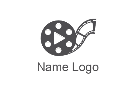play button inside film reel logo