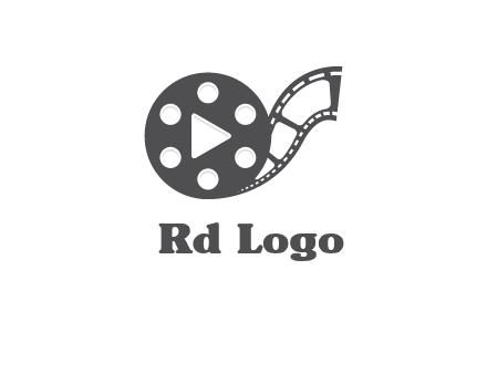 play button inside film reel logo