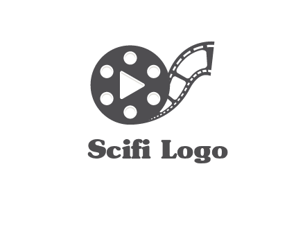play button inside film reel logo