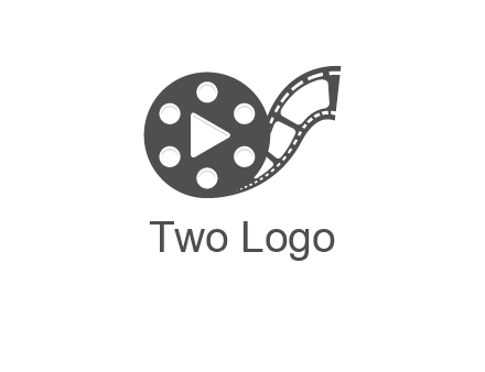 play button inside film reel logo