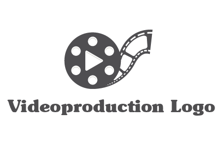 play button inside film reel logo