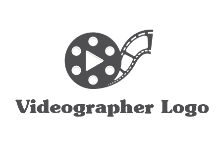 play button inside film reel logo