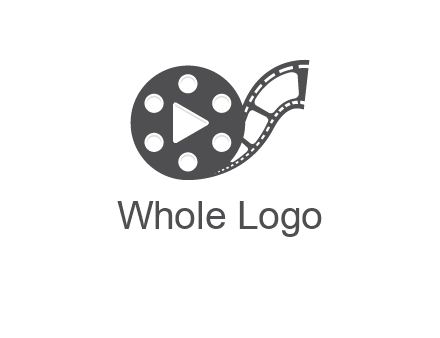 play button inside film reel logo
