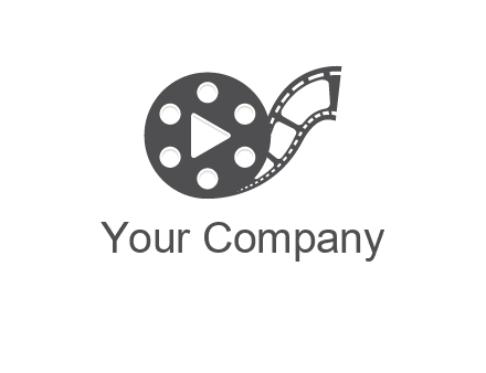 play button inside film reel logo