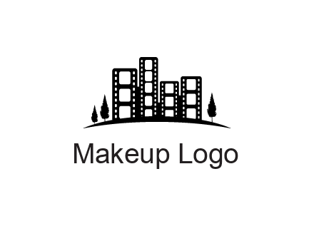 film reel buildings with trees logo