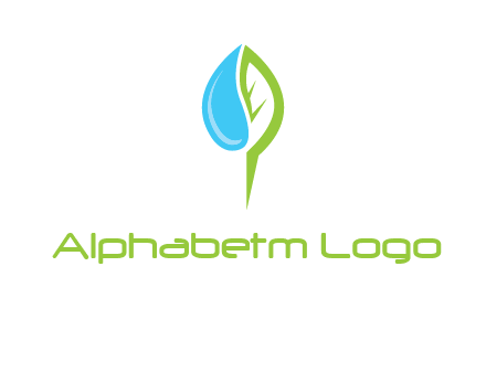 letter P made of water drop and leaf logo