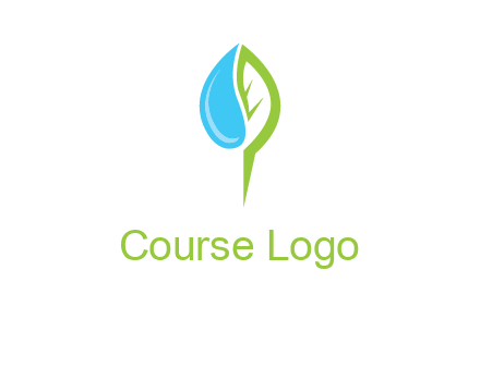 letter P made of water drop and leaf logo