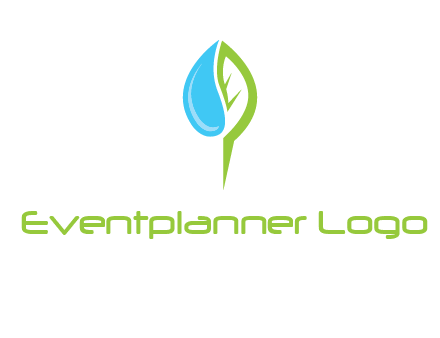 letter P made of water drop and leaf logo