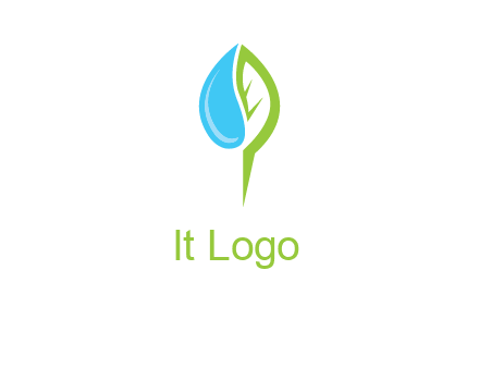 letter P made of water drop and leaf logo