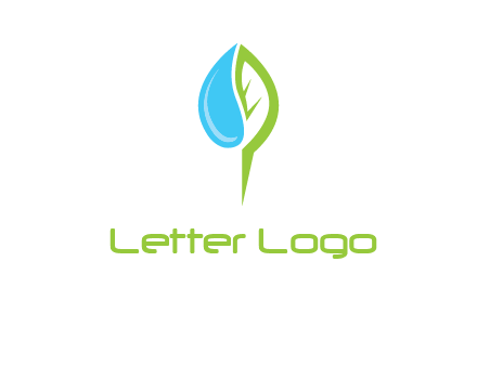 letter P made of water drop and leaf logo
