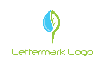 letter P made of water drop and leaf logo