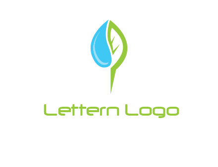 letter P made of water drop and leaf logo