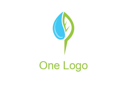 letter P made of water drop and leaf logo