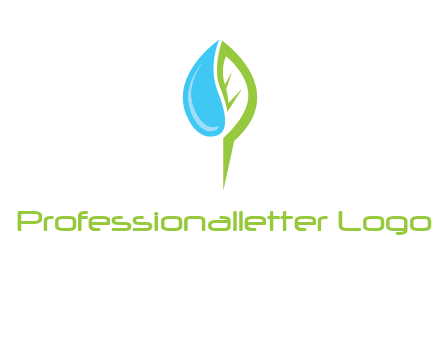 letter P made of water drop and leaf logo
