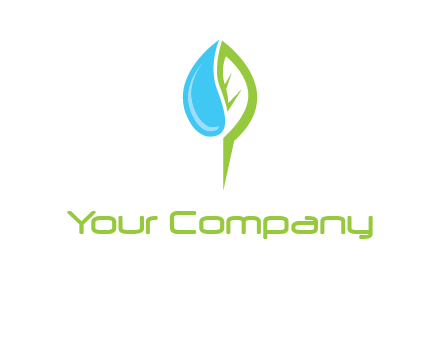 letter P made of water drop and leaf logo