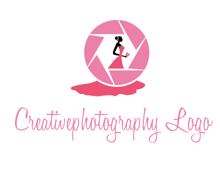 bride in long dress in shutter photography logo