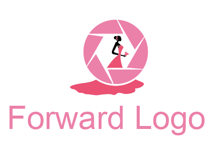 bride in long dress in shutter photography logo