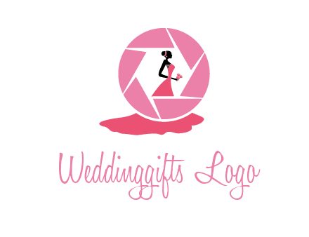 bride in long dress in shutter photography logo