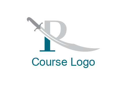 sword incorporated with letter R logo