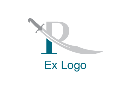 sword incorporated with letter R logo