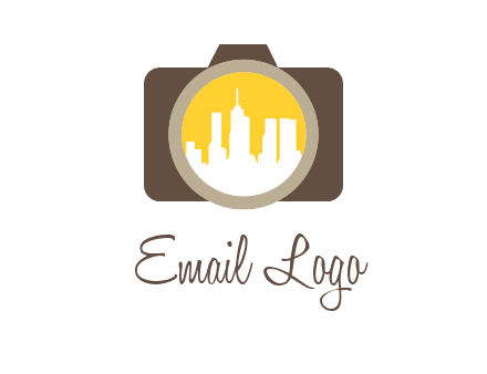 skyscrapers in camera lens photography logo