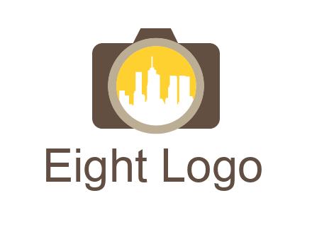 skyscrapers in camera lens photography logo