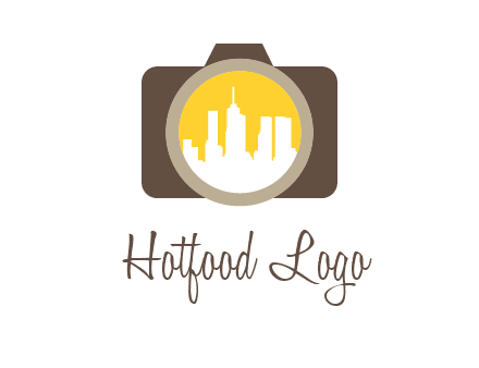 skyscrapers in camera lens photography logo