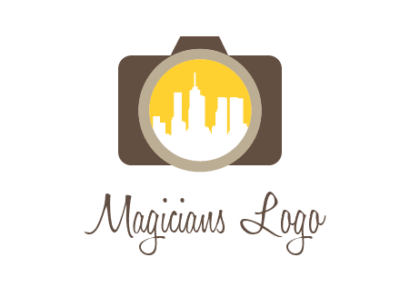 skyscrapers in camera lens photography logo