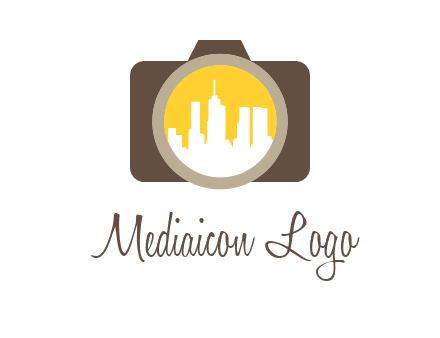 skyscrapers in camera lens photography logo