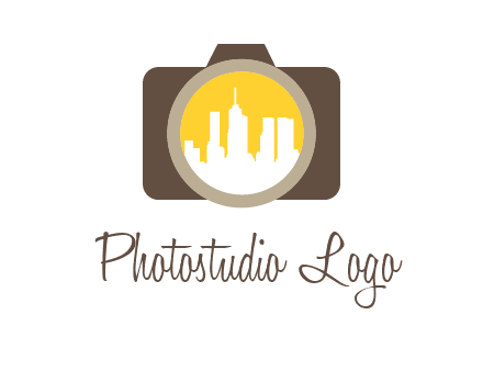 skyscrapers in camera lens photography logo