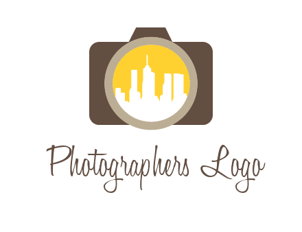 skyscrapers in camera lens photography logo