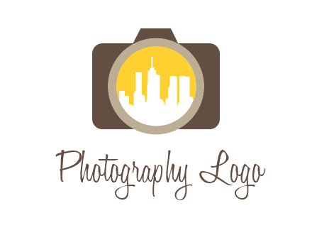 skyscrapers in camera lens photography logo