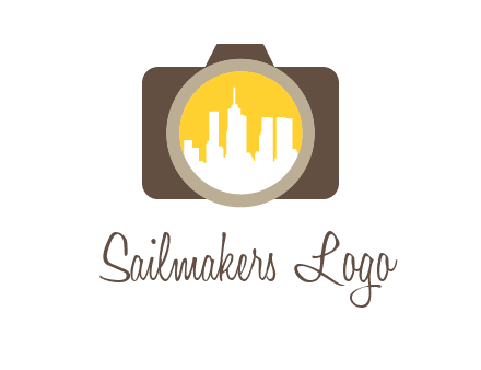 skyscrapers in camera lens photography logo