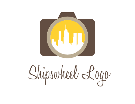 skyscrapers in camera lens photography logo