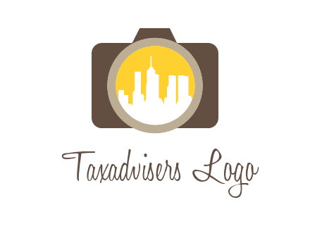 skyscrapers in camera lens photography logo