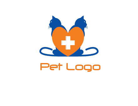medical sign inside heart with two cats logo