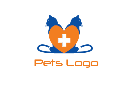 medical sign inside heart with two cats logo