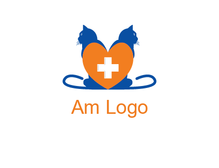 medical sign inside heart with two cats logo
