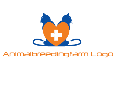 medical sign inside heart with two cats logo