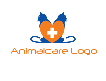 medical sign inside heart with two cats logo