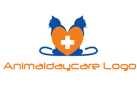 medical sign inside heart with two cats logo