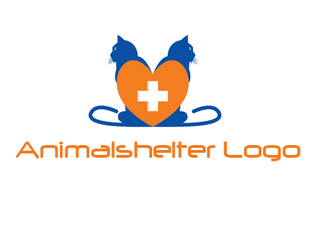 medical sign inside heart with two cats logo