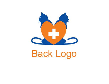 medical sign inside heart with two cats logo