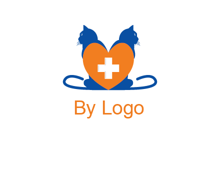 medical sign inside heart with two cats logo