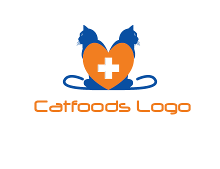 medical sign inside heart with two cats logo