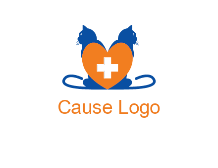 medical sign inside heart with two cats logo