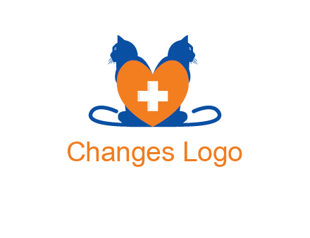 medical sign inside heart with two cats logo