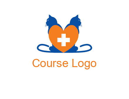 medical sign inside heart with two cats logo