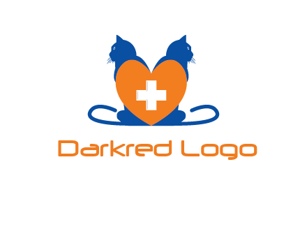 medical sign inside heart with two cats logo