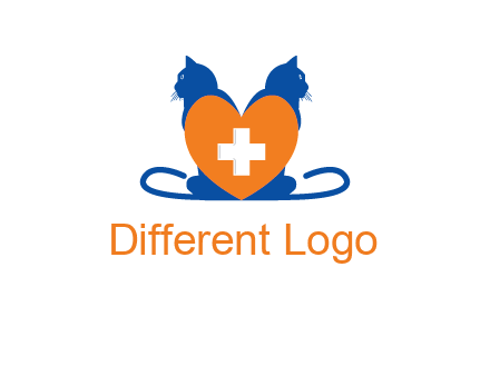 medical sign inside heart with two cats logo